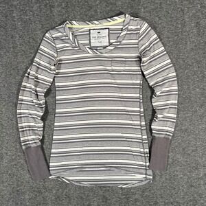 Y2K Poof Excellence New York Stripe Long Sleeve Top Grey White Button Cuff Small
